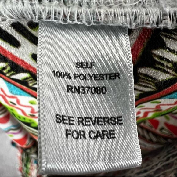 Cato Wide Leg Pants Womens XL White Multicolor Chevron Smocked Boho Hippie 70s - Picture 5 of 5